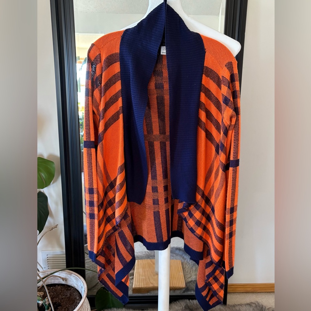 Blue & Orange Open Cardigan Sweater